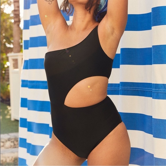 Aerie Cut Out One Shoulder One Piece Swimsuit S Black - Picture 1 of 8